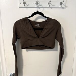 Ribbed Long Sleeve V-Neck Crop Top